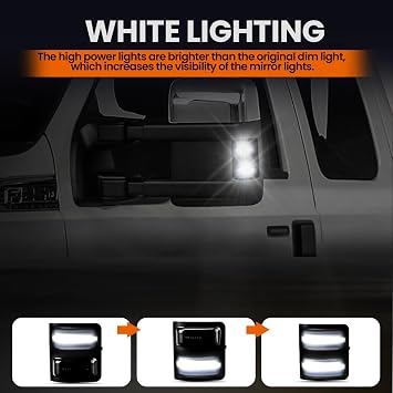 Side Mirror Lights Smoked Lens White for 2008-2016 Ford F250 F350 F450 F550