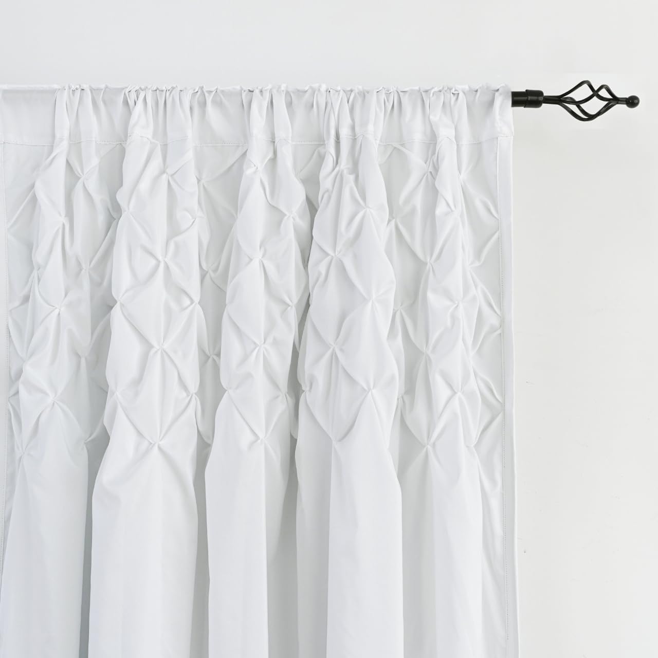 Ruffle Pintuck Diamond Textured Window Curtains, Thermal Insulated 100% Blackout Window Curtains, Traditional Glam & Farmhouse Window Decor (White, 52" W x 84" L)