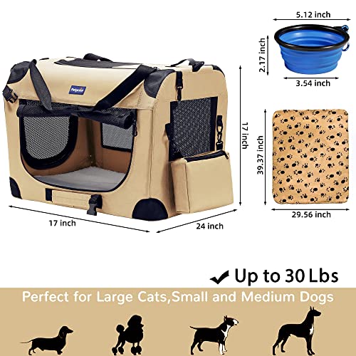 Portable Collapsible Dog Crate, Travel Dog Crate 24x17x17 with Soft Warm Blanket and Foldable Bowl for Large Cats & Small Dogs Indoor and Outdoor - Image 4