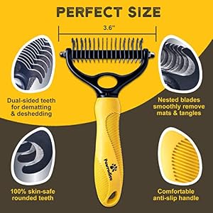 Deshedding Dog Brush - Double-Sided Pet Hair Remover for Cats & Dogs - Yellow Undercoat Grooming Rake for Shedding and Dematting Deshedding Dog Brush – Double-Sided Pet Hair Remover for Cats & Dogs – Yellow Undercoat Grooming Rake for Shedding and Dematting