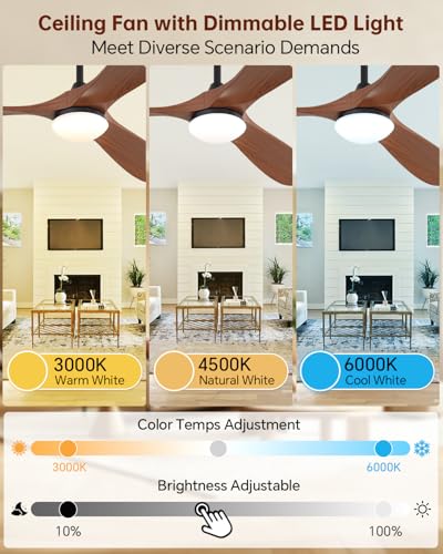 Image of Sofucor 60 Inch Smart Ceiling Fan with Lights, 3 ABS Blade, Indoor /Outdoor | Alexa /APP /Remote Control, Modern, Quiet DC Motor, 3CCT Dimmable, 6 Speeds, Timer, Bedroom /Living Room /Patio /Kitchen, Brown