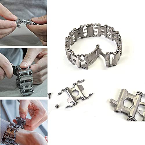 Multitool Bracelet 29 In 1, 22Cm Stainless Steel, Multi Tool Bracelet For Men Outdoor Travel Watch Strap, Multifunctional Wristbands, Portable Wearable Multitool Trend Bracelet With A Pry Tool, Silver #TOP6