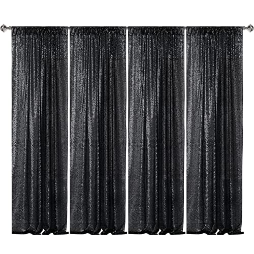 Sugargirl Halloween Black Sequin Backdrop Curtain 4 Panels 2FTx8FT Glitter Black Background Drapes Sparkle Photography Backdrop for Party Wedding Birthday Wall Decoration