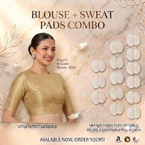 Image of Studio Shringaar Women Brocade Silky Jewel Neck Readymade Elbow Length Sleeve Saree Blouse