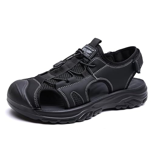Chen Lin Men Closed-Toe Outdoor Sport Sandals Quick-Lace Mesh Hiking Shoes Nonslip Footwear for Outdoor Casual and Daily Wear All Occasions (Black,10)