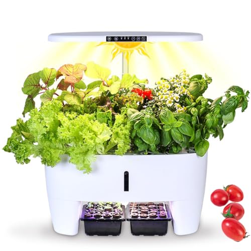水耕栽培システムキット、16ポッド屋内ハーブガーデンプランター、インテリジェントウォーターポンプ&7リットル水タンク&苗補助ライト付き、ハーブガーデン発芽キット、家庭用キッチンガーデニング用