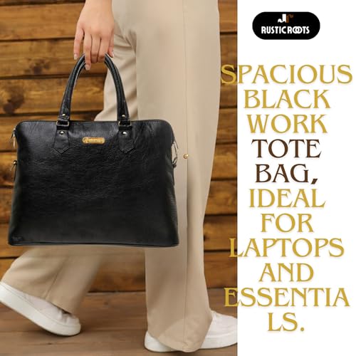 Image of Rustic Roots Genuine Leather Laptop Bag for Women | 15.6-Inch Office Briefcase Handbag | Stylish Business Messenger Bag with Handles & Shoulder Strap