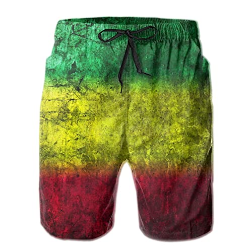 Mens Reggae Rasta Flag Swim Trunks Quick Dry Summer Surf Beach Shorts with Pocket Drawstring