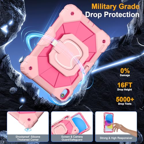 Image of Case for iPad (A16) 11th Generation 11 Inch 2025, Ubearkk for iPad 10th Generation 10.9 inch 2022 case with Screen Protector 360 Degree Rotating Stand Shoulder Strap Pencil Holder, Rose Pink