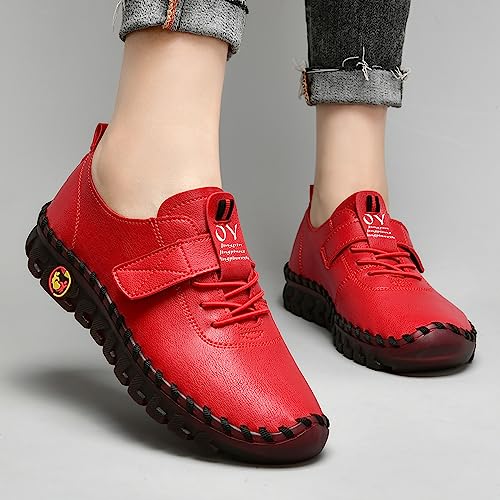 Image of Women's Tendon Soft Sole Casual Orthopedic Shoes Fashion HandSewing Leather Non-Slip Flat Loafers Low-top Outdoor Comfy Breathable Walk Mam Nurse Shoes