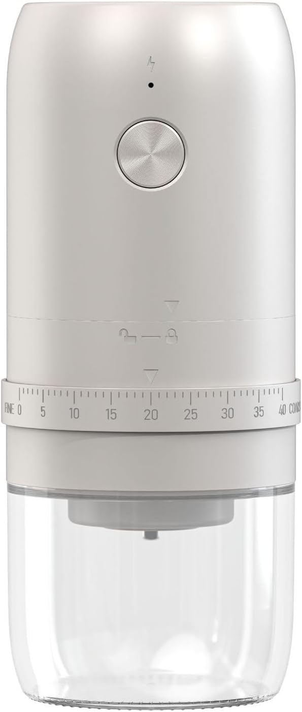 Portable Electric Burr Coffee Grinder with 40 Adjustable Settings & 35g Capacity, 1800mAh Rechargeable Coffee Bean Grinder with Conical Ceramic Burr, for Travel, Camping (White)