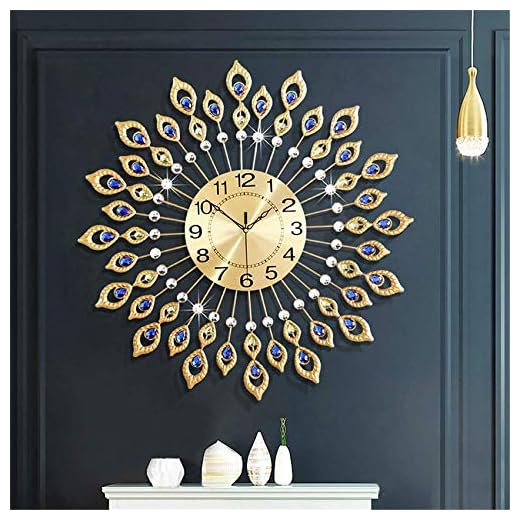 26.3 Inch Gold Large Wall Clock, Elegant 3D Modern Wall Clock with Dial Arabic Number, Non-Ticking Silent, Easy to Read, Suitable for Living Room, Kitchen, Bedroom, Office, Hotel