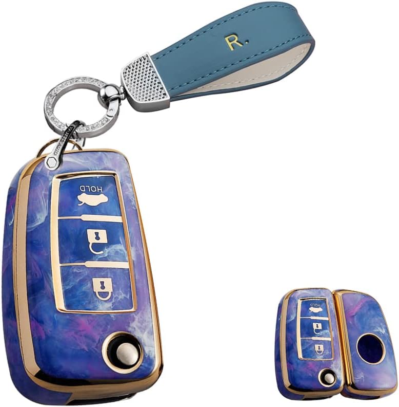 HIBEYO Key Fob Cover for 2017-2022 Nissan Rogue Sport Sylphy Pulsar Keychain for Nissan Sentra 2021 Accessories 3 Buttons