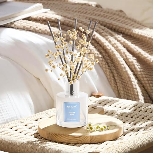 Image of Airkeep Reed Diffuser Set,3.38 fl oz (100 ml) - Freesia Pear Oil Diffusers with 8 Reed Sticks, Home Fragrance Reed Diffuser for Bathroom Shelf Decor