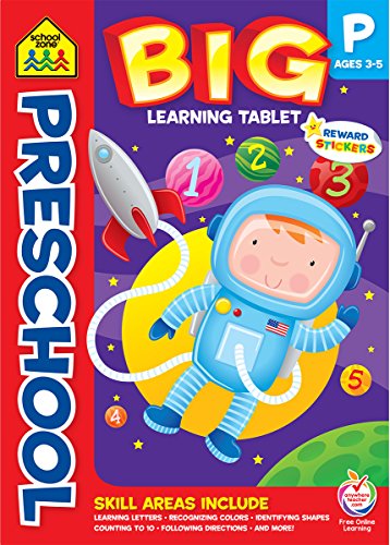School Zone - Preschool Big Learning Tablet Workbook - 240 Pages, Ages 3 to 5, Stickers, Letters, Colors, Shapes, Counting to 10, and More (Easy-Tear Top Bound Workbook)
