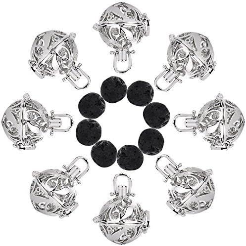 mtlee Aromaterapia Difusor de aceites esenciales colgante jaula camafeo Pequeño Tamaño Platería camafeo con perlas de piedra de lava rock negro