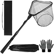 Yeahmart Fishing Landing Net with Telescoping Pole Handle, Foldable Fish Net Freshwater with Fish-Friendly Mesh for a Safe Release, Fishing Gear and Accessories for Men Women, Extend to 36-75 Inches