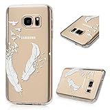 (Not for S7 Edge) S7 Case,Galaxy S7 Case - Badalink Ultra Thin Anti-slip Soft TPU Case with Fancy Print Pattern Clear Transparent Cover for Samsung Galaxy S7 (2016) - White Feather