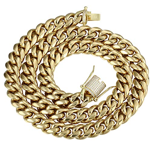 Py bling 14k golden plated mens heavy miami cuban link chain chok…