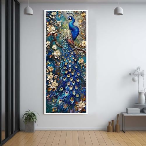 Broderie peinture diamant Le paon 60x150cm aux strass carrés pour une mosaïque murale haut de gamme
