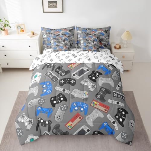 Erosebridal Teens Gamepad Twin Comforter Set with Sheets 7 Piece Modern Gamer Bed in A Bag Video Game Bedding Sets for Kids Boys,Player Gaming Bed Set