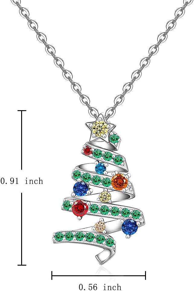 Fenthring Christmas Tree Necklace Christmas Gifts for Women Pendant Sterling Silver Holiday Green for X-Mas - Image 7