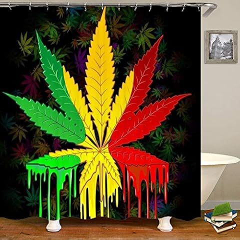 SARA NELL Reggae Rasta Marijuana Leaf Weed Shower Curtain,Waterproof Polyester Fabric,Bath Curtains Bathroom Decorations Home Decor Sets,72X72 Inches with 12 Hooks Cover