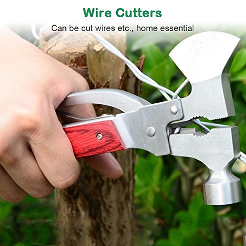 Mcupper Multitool Portable Emergency Escape Axe Hammer,16-in-1 Multi-function Alloy Steel Hammer-axe with Plier, Knife, Can Opener, Screwdriver & More