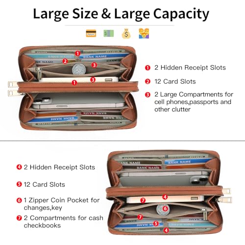 GOIACII Women's Wallet Wristlet Ladies Phone Purse RFID Blocking Large Card Holder Double Zip Grip Strap Vegan Leather3