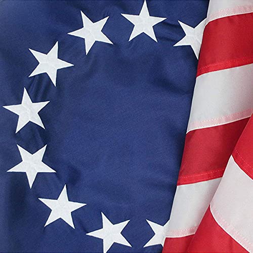 USA Flag Co. Bandera de Betsy Ross de 3 x 5 pies, poliéster resistente, estrellas bordadas, rayas cosidas, ojales de latón (rojo tradicional, blanco y azul)