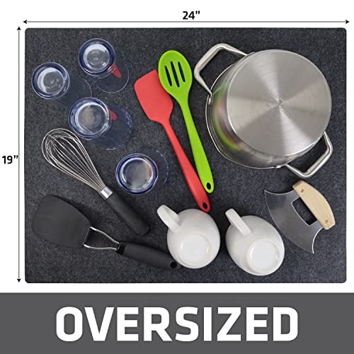 Drymate Xl Dish Drying Mat, Oversized (19”X24”), Low-Profile, Super Absorbent, Quick Dry Fabric, Waterproof & Slip-Resistant, For Kitchen Counter, Trimmable, Machine Washable (Usa Made)(Charcoal) #TOP4