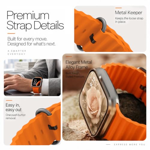 Image of Vaku Luxos Premium Bluetooth Calling Smartwatch with 1.99 inch HD Screen, Heart Rate & ECG Monitor, Sleep Tracker, 10+ Sports Modes, Unlimited Watch Faces, Smart Notifications, Silicone Strap - Orange