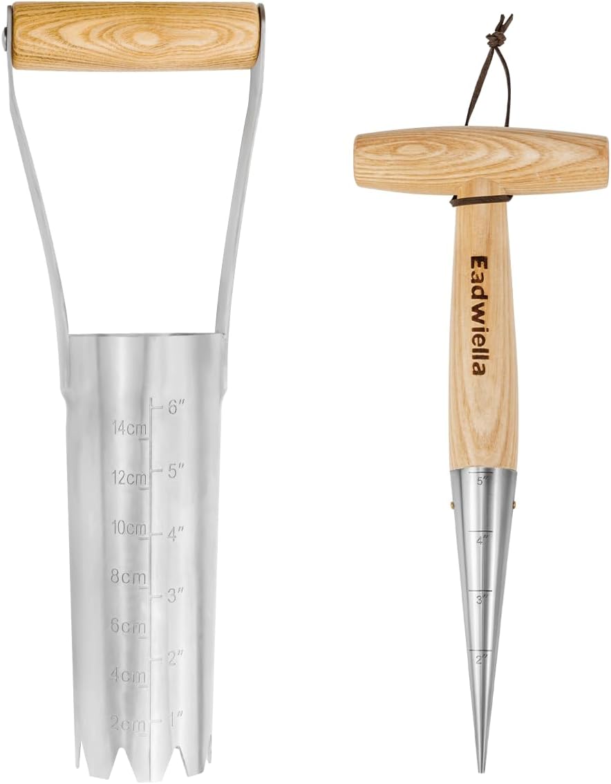 Bulb Planter Tool with 6 Inch Depth Measurment Tulip Bulb for Planting Tulip Daffodils Dahlias Garlics Bulbs Spring Fall Planting Handhold Planting Tool Garden Bulb Transplanter Hole Digger + Dibber w