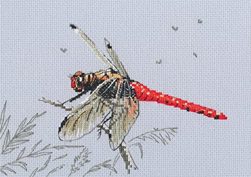 Image of Wizardi RTO Counted Cross Stitch Kit on Canvas Aida with A Dragonfly on The Dandelion's Parachute. Lovely Design 7.68 * 5.31 inches M757. Superb for Embroidery & Craft Amateurs