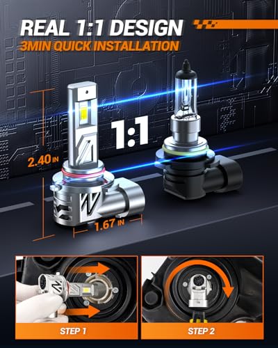 Image of SEALIGHT 9006 /HB4 Light Bulb, 800% 44,000LM Super Bright 6500K White Light, 1:1 Real Size, Plug and Play, 2 Pack