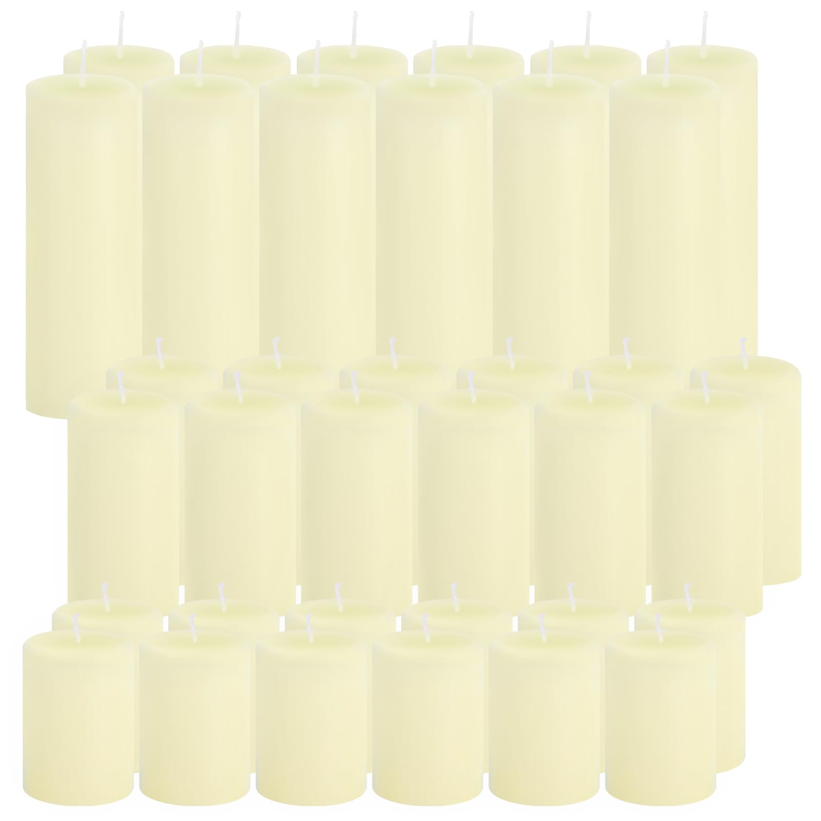 Photo 1 of Trxvxo 36 Pcs Ivory Pillar Candles Bulk Set?Hurricane Candles?3 Different Lengths 2 x 3/4/6 Inch (12 Each)?Dripless Unscented Smokeless?Gives You a Better Atmosphere When Organizing an Event Party.