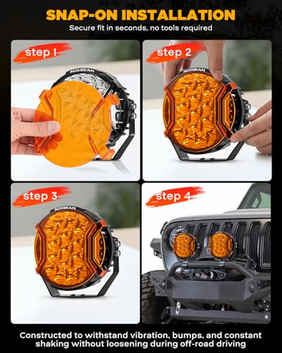 Image of Auxbeam V-Ultra Series 7 Inch Deep Amber Light Covers 2300K Dark Amber Tone Round Offroad Lens Cap Smoked Amber Tint Reduce Glare for Fog & Dust Low Visibility, 2 Packs