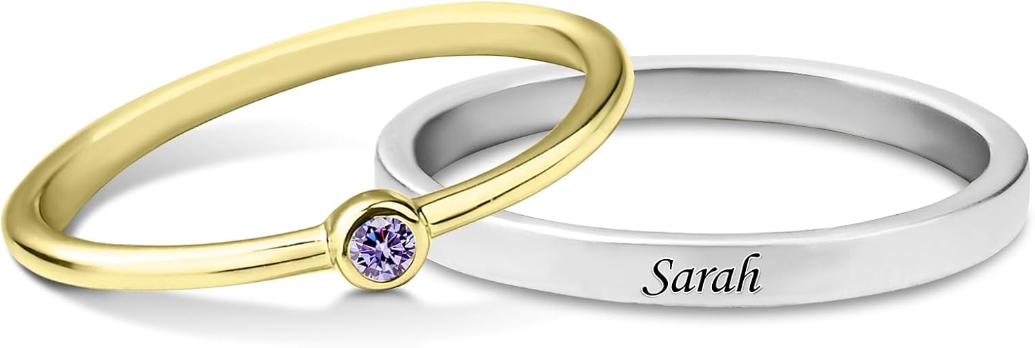 S925 Sterling Silver Custom Birthstone Stackable Rings for Women Promise Rings for Her Stackable Wedding Bands Ring Mother Daughter Ring Mother's Day Jewelry Gifts for Wife