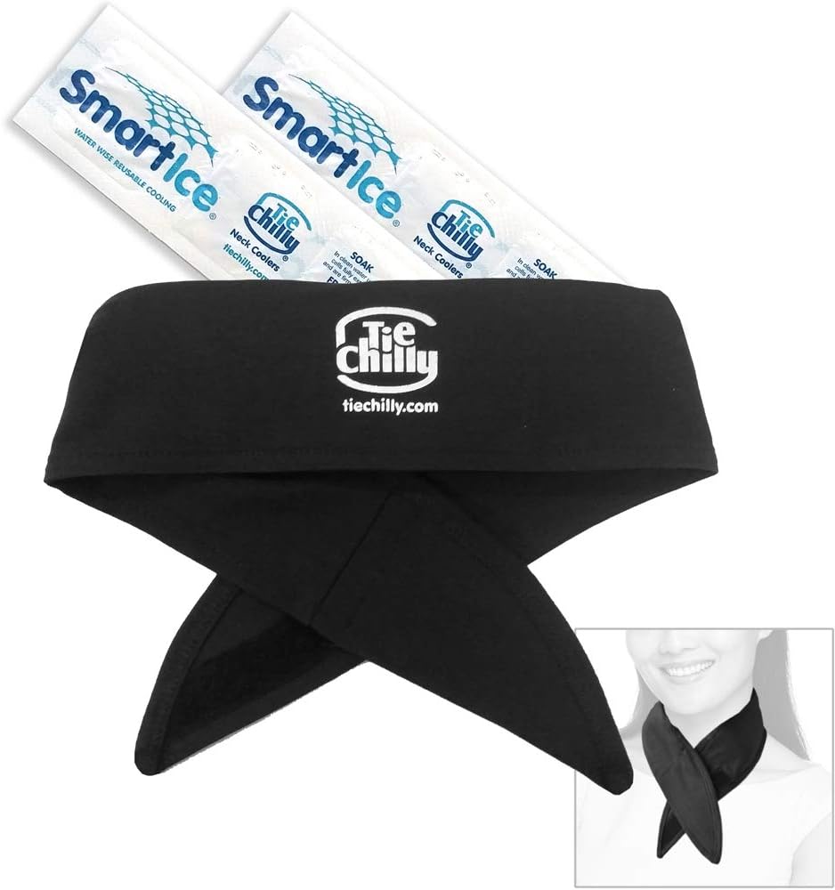 Ice Cool Neck Cooler Bandana, with 2 Smartice Cooling Strips, Enabling prolonged Cool Comfort at Home, Work or Play. (Black with Logo)