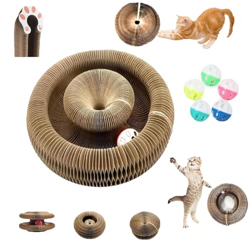 LUGLIEO 2026 New Magnetic Cat Toy, Foldable Magic Organ Cat Scratching Board Toy, Round Interactive Accordion Cat Toys for Indoor Cats (1pcs)