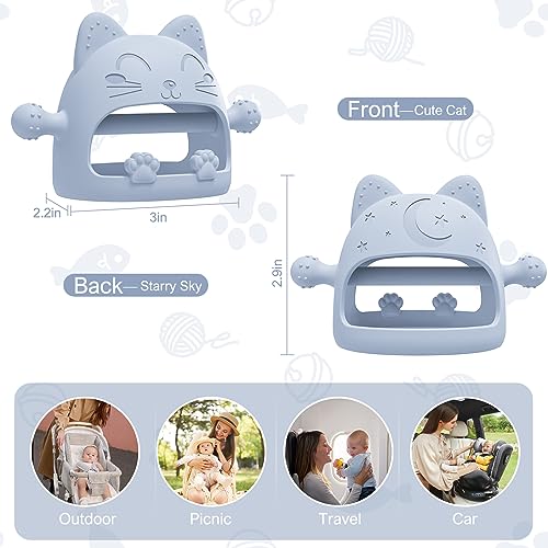 Image of Baby Teething Toys for Babies 0-6 Months-Baby Teether,Anti-Drop Silicone Mitten Teething Toy for Soothing Sore Gums,Teething Pacifier,Baby Toys 6 to 12 Months-Ideal Baby Travel Essentials for Moms (Light Blue)