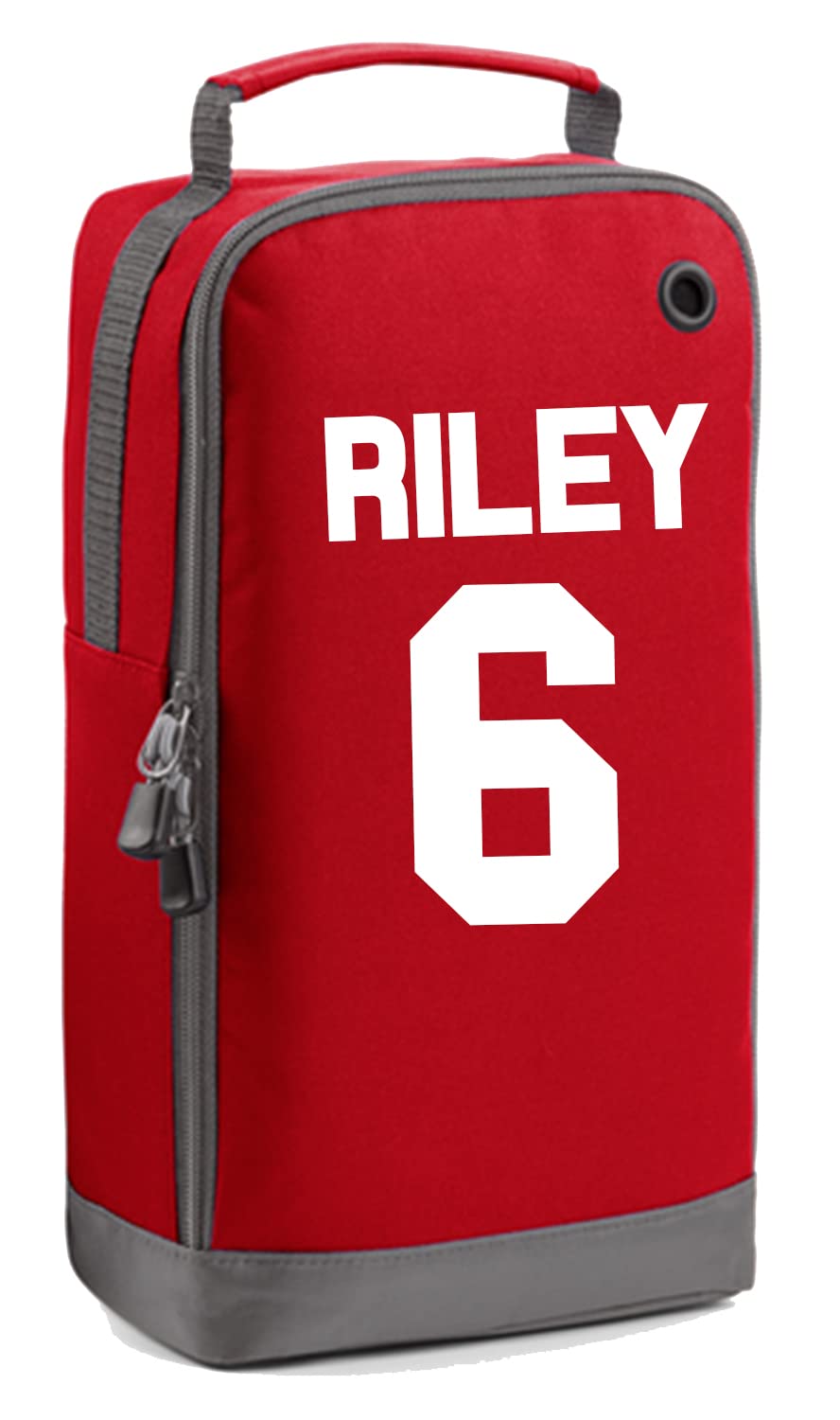 Personalised Name and Number Boot Bag Football Boots Custom Children's Sports Bags Rugby PE Gym Kit Back to School for Girls Kids (RED-White)