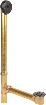 Fine Fixtures Bathtub Shower Drain - 20 Gauge Brass Tubing, Trip Lever Overflow Assembly Tub Drain Kit - Antique Bronze
