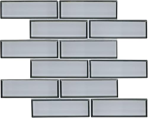 Ice Bevel Metro 11.73 pulgadas x 11.73 pulgadas x 0.315 in Mosaico montado en malla de vidrio (chips de mosaico de 2 x 6 pulgadas)