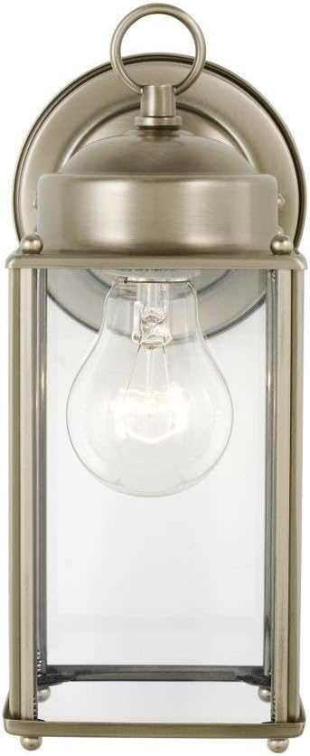 Generation Lighting 8593-965 New Castle Clear Glass Outdoor Wall Sconce Lighting Fixture, 1-Light 75 Watt, 10 Inch H x 5 Inch W, Antique Brushed Nickel, cETL Listed, Safety Rated for Wet Locations