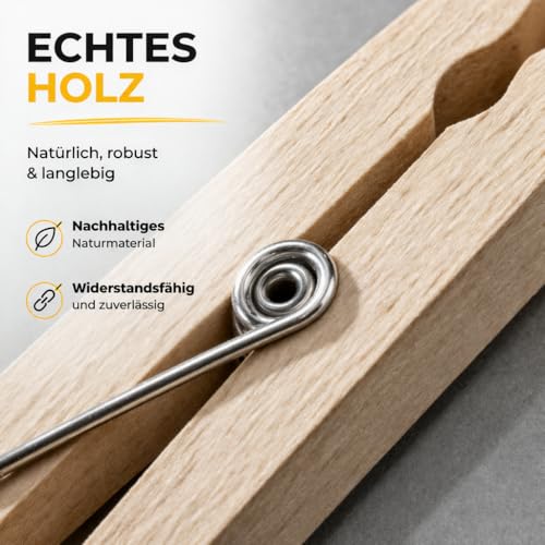 50x Klammern 7 cm Wäscheklammern - groß - Holzklammern aus Echt Holz - Holzwäscheklammern & Basteln & Bastelklammern - Wäsche aufhängen