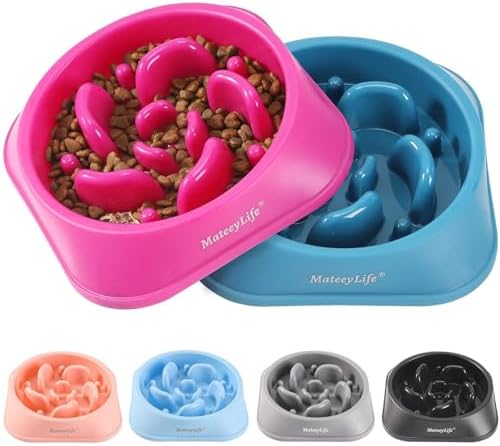Mateeylife Hundenapf, Anti Schling Napf Hund für MittelgroßE und GroßE Hunde, Slow Feeder Hund FöRdert Eine Gesunde Verdauung, 2 Stück Mittlere, Rosarot und Tiefblau