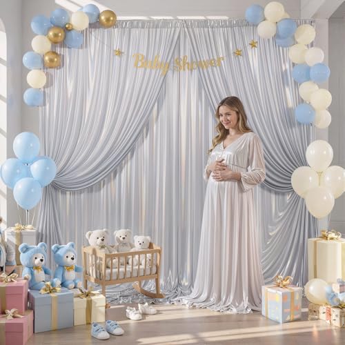 10x10ft Silver Sequin Backdrop Curtain for Parties Glitter Photo Backdrop Wrinkle Free Polyester Drapes Shimmer Back Drop for Wedding Birthday Baby Shower Photography Shiny Background 2 Panels 5x10ft by Suppromo - Used condition - Image 4