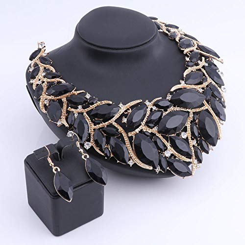 African Beads Jewelry Sets Women Bridal Crystal Statement Necklace Earring Jewelry Sets (Black) - Thumbnail 3