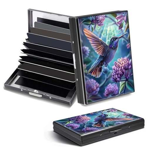 Credit Card Holder, Hummingbird Design Mini RFID Blocking Aluminum Wallet Slim Metal Hard Case Shell Travel Wallet ID Case Small Credit Cards Case Business Cards for Women Men Girls